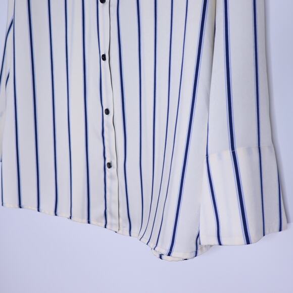 ZARA NWT Wide Sleeve Striped Blouse Blue Ivory Button Up Pinstripe Women's S - Picture 4 of 12